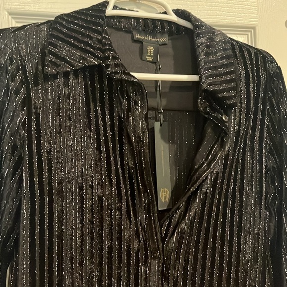NWT House of Harlow Shimmer Velvet Button Down Shirt - Picture 2 of 5